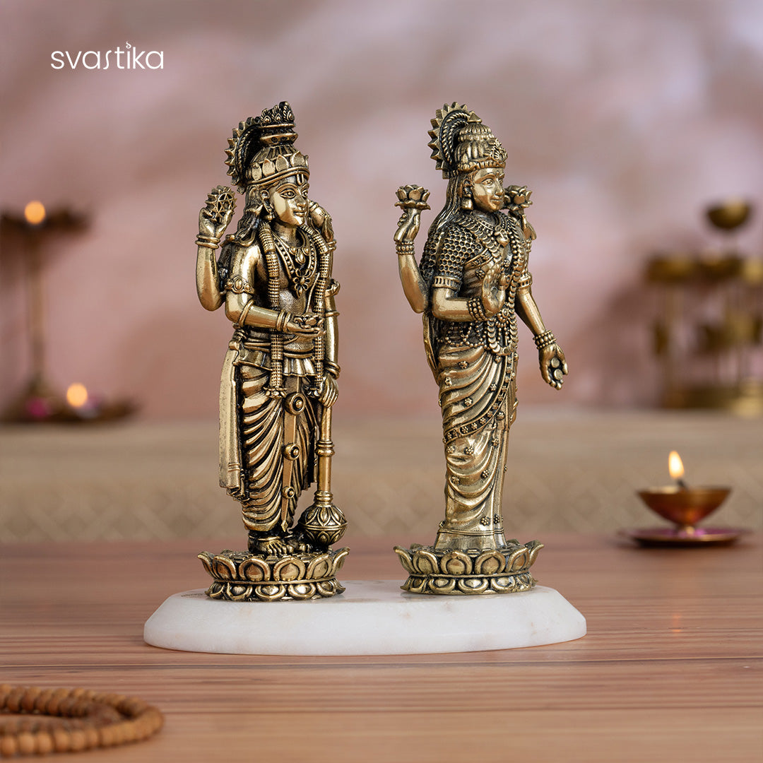 Brass Standing Vishnu Lakshmi Idol Pair (6 Inch)