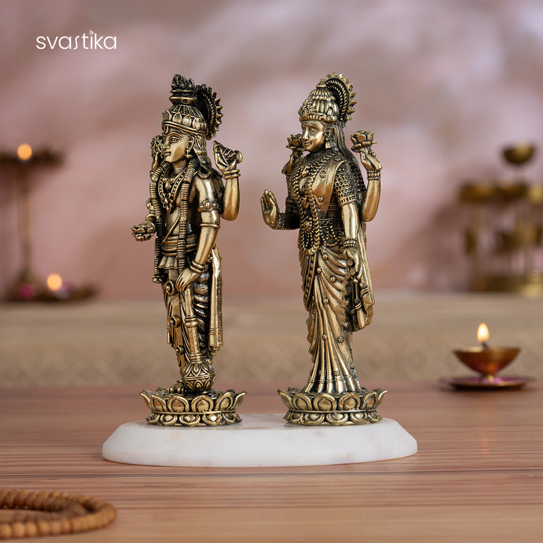 Brass Standing Vishnu Lakshmi Idol Pair (6 Inch)