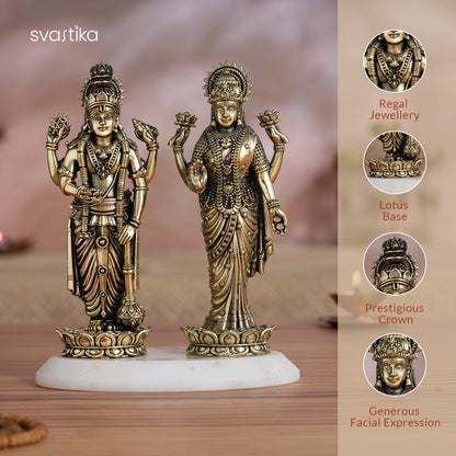 Brass Standing Vishnu Lakshmi Idol Pair (6 Inch)