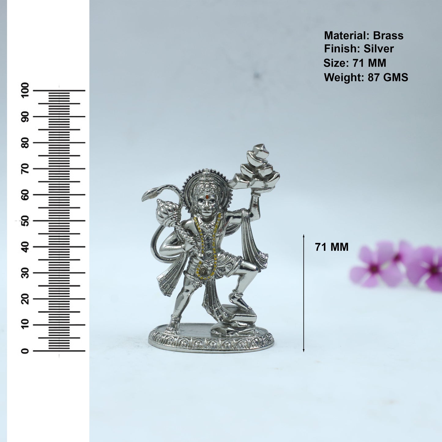 God Hanuman Murti Silver Finish Brass Idol | Sankat Mochan Bajrangbali Murti for Home & Office