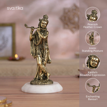 Brass Standing Krishna idol Playing Flute (6 Inch)