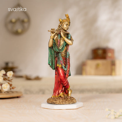 Krishna Standing Statue Antique Murti (10 Inch)