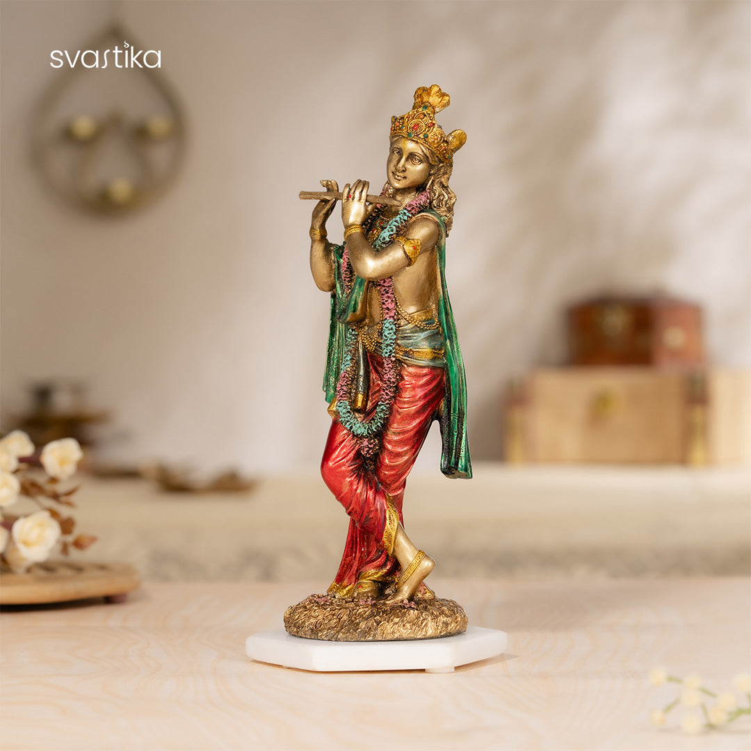 Krishna Standing Statue Antique Murti (10 Inch)