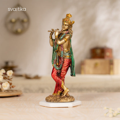 Krishna Standing Statue Antique Murti (10 Inch)