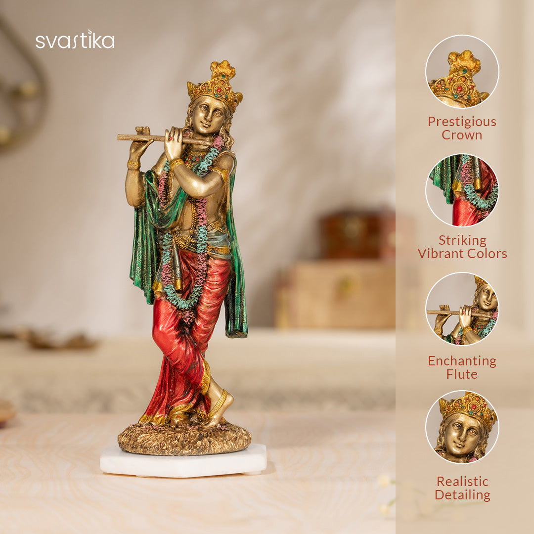 Krishna Standing Statue Antique Murti (10 Inch)