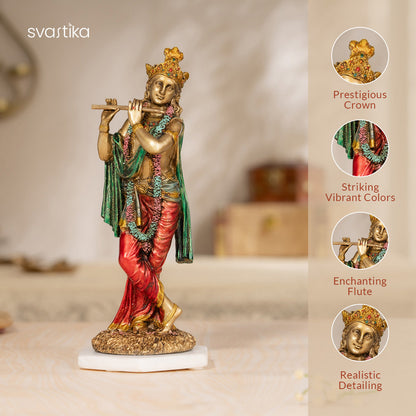 Krishna Standing Statue Antique Murti (10 Inch)