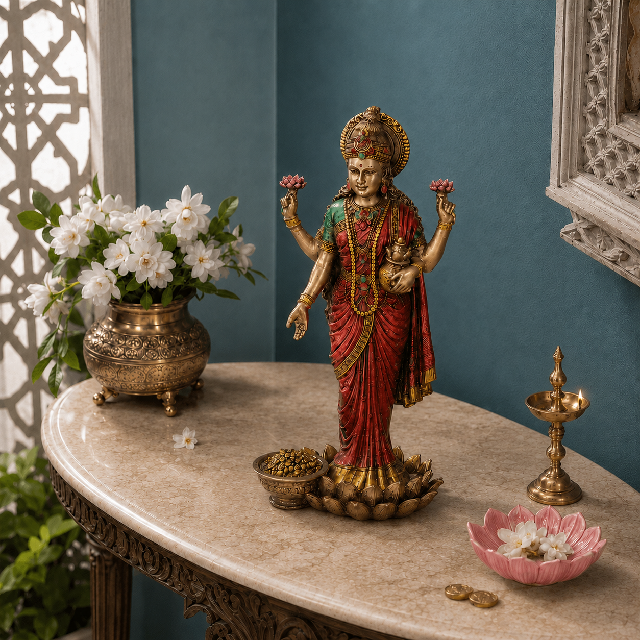 Maa Lakshmi Idol Standing Antique Murti (10 Inch)