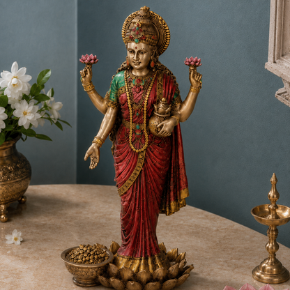 Maa Lakshmi Idol Standing Antique Murti (10 Inch)
