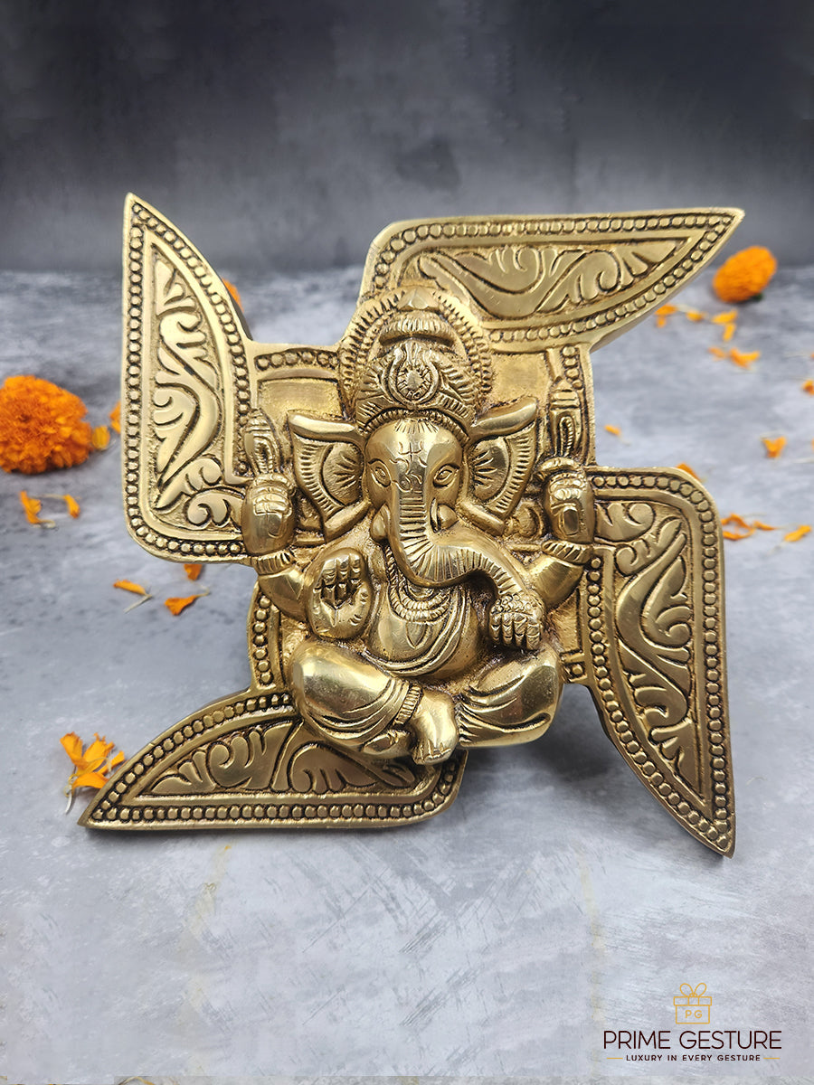 Brass Swastik Ganesh Wall Hanging – Ganpati Wall Décor for Home Entrance & Vastu Blessings