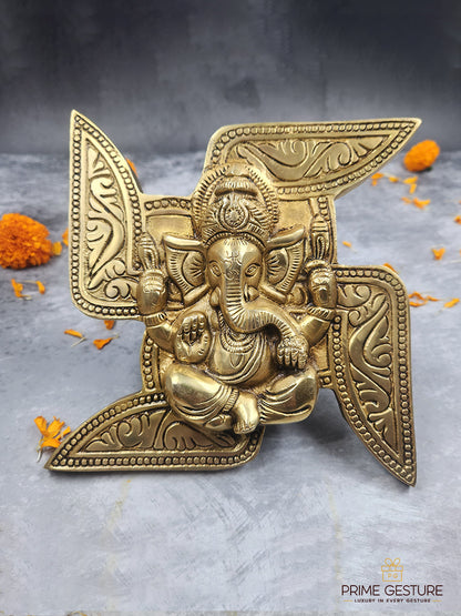 Brass Swastik Ganesh Wall Hanging – Ganpati Wall Décor for Home Entrance & Vastu Blessings