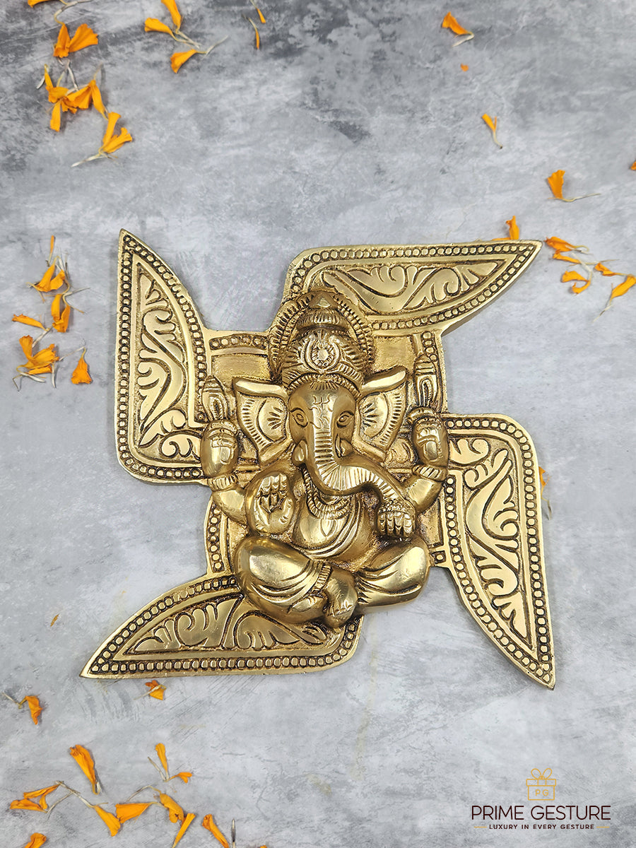 Brass Swastik Ganesh Wall Hanging – Ganpati Wall Décor for Home Entrance & Vastu Blessings