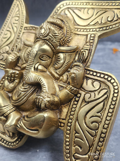 Brass Swastik Ganesh Wall Hanging – Ganpati Wall Décor for Home Entrance & Vastu Blessings