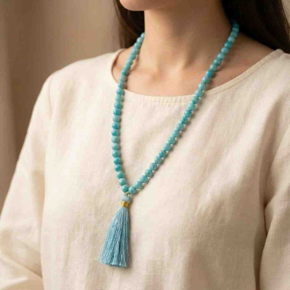 Natural Turquoise (Firoza) Mala – Stone of Healing & Communication