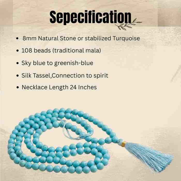 Natural Turquoise (Firoza) Mala – Stone of Healing & Communication