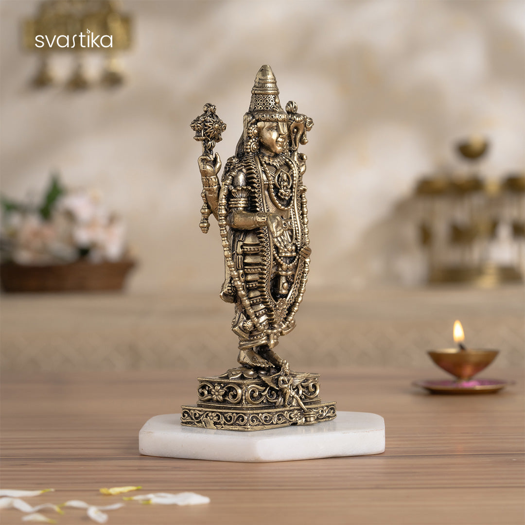 Brass Tirupati Balaji Idol (Venkateshwara) with Garuda Base (6 Inch)