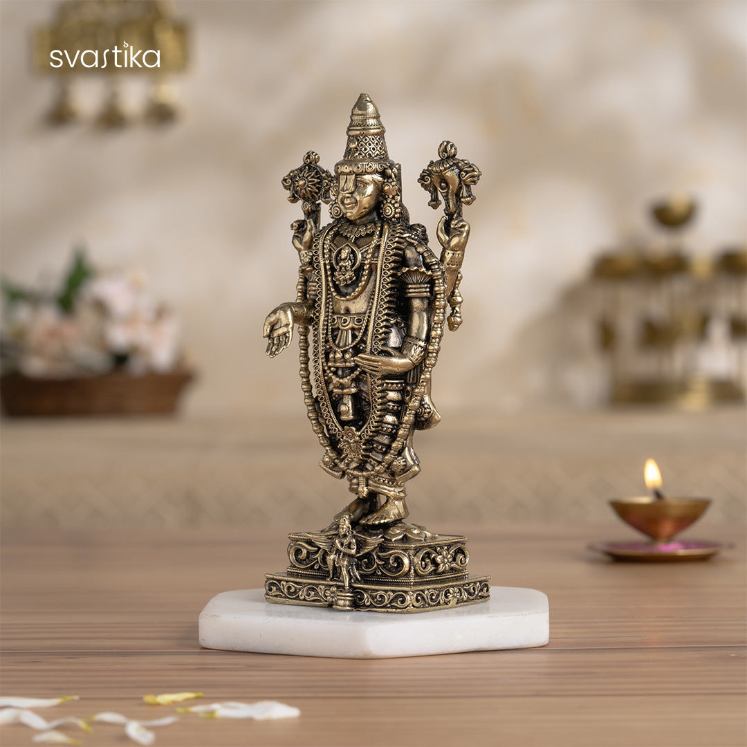 Brass Tirupati Balaji Idol (Venkateshwara) with Garuda Base (6 Inch)