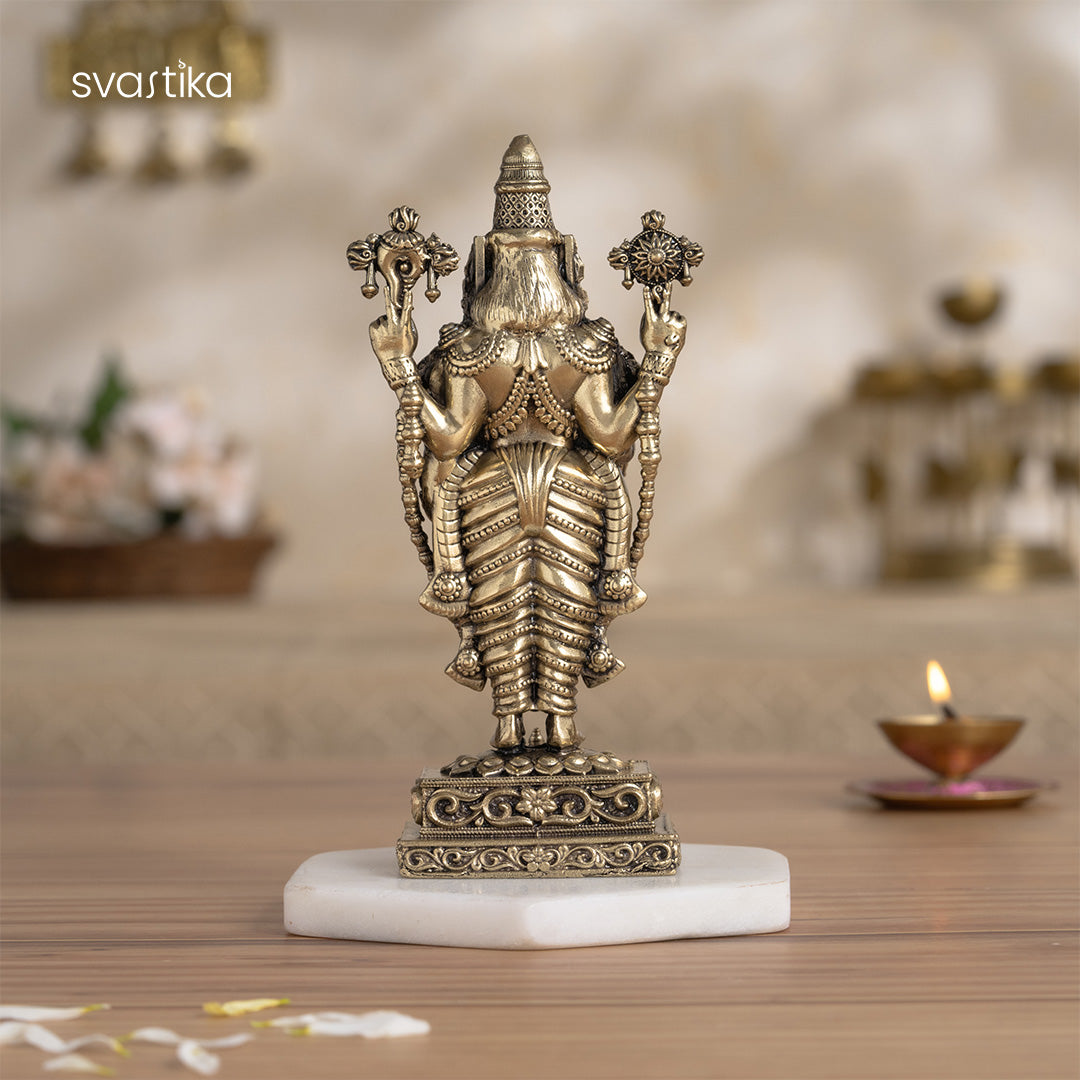 Brass Tirupati Balaji Idol (Venkateshwara) with Garuda Base (6 Inch)