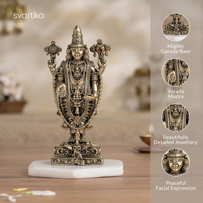 Brass Tirupati Balaji Idol (Venkateshwara) with Garuda Base (6 Inch)