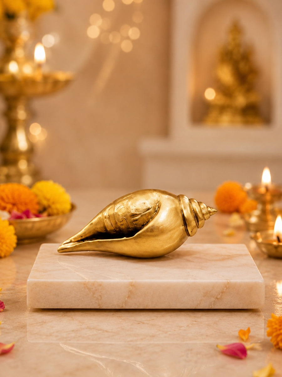 Pure Brass Shankh Showpiece for Home Mandir & Vastu Decor
