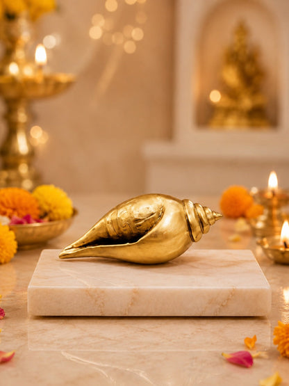 Pure Brass Shankh Showpiece for Home Mandir & Vastu Decor