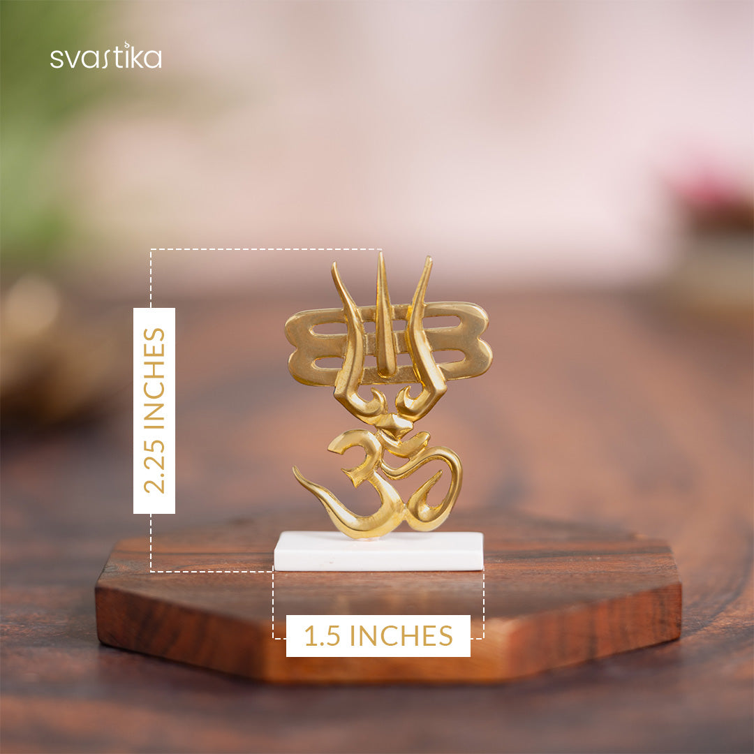 Trishul & OM for Car Dashboard - Gold Plated (2.5 Inch)