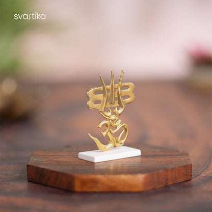 Trishul & OM for Car Dashboard - Gold Plated (2.5 Inch)