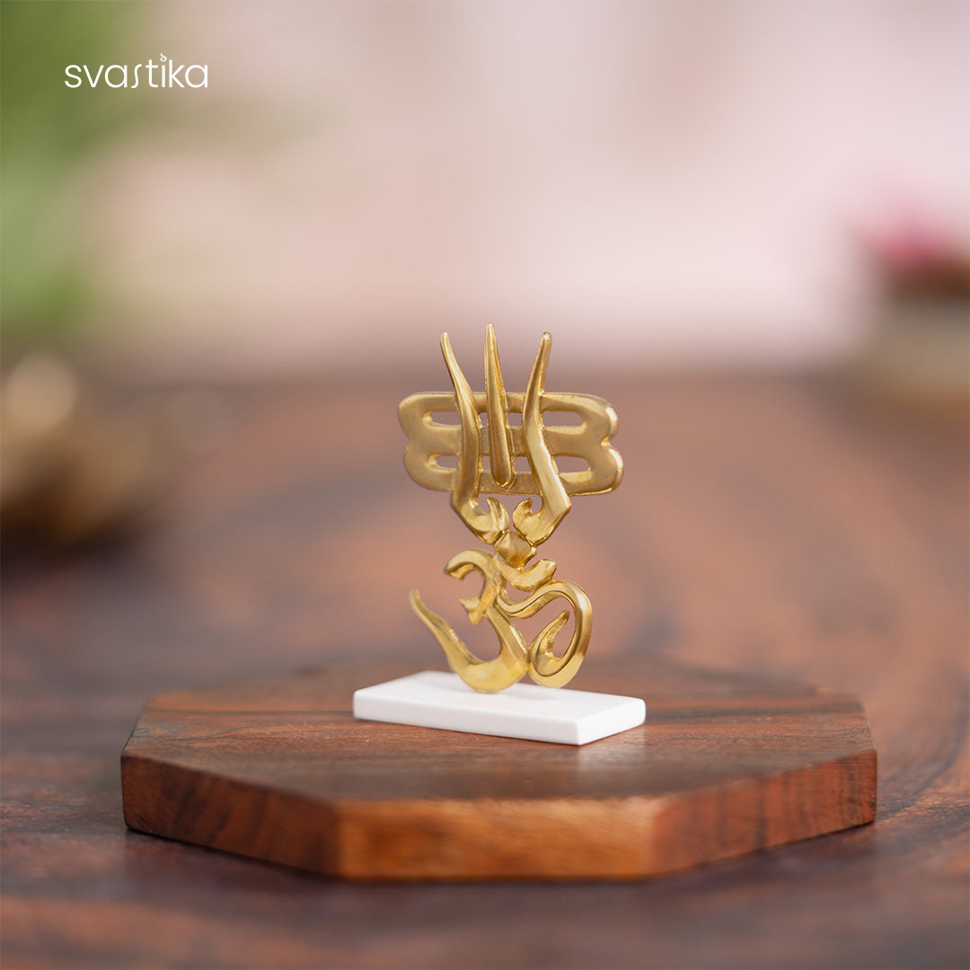 Trishul & OM for Car Dashboard - Gold Plated (2.5 Inch)