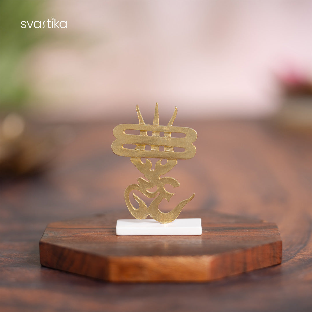 Trishul & OM for Car Dashboard - Gold Plated (2.5 Inch)