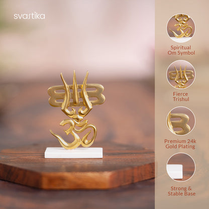 Trishul & OM for Car Dashboard - Gold Plated (2.5 Inch)