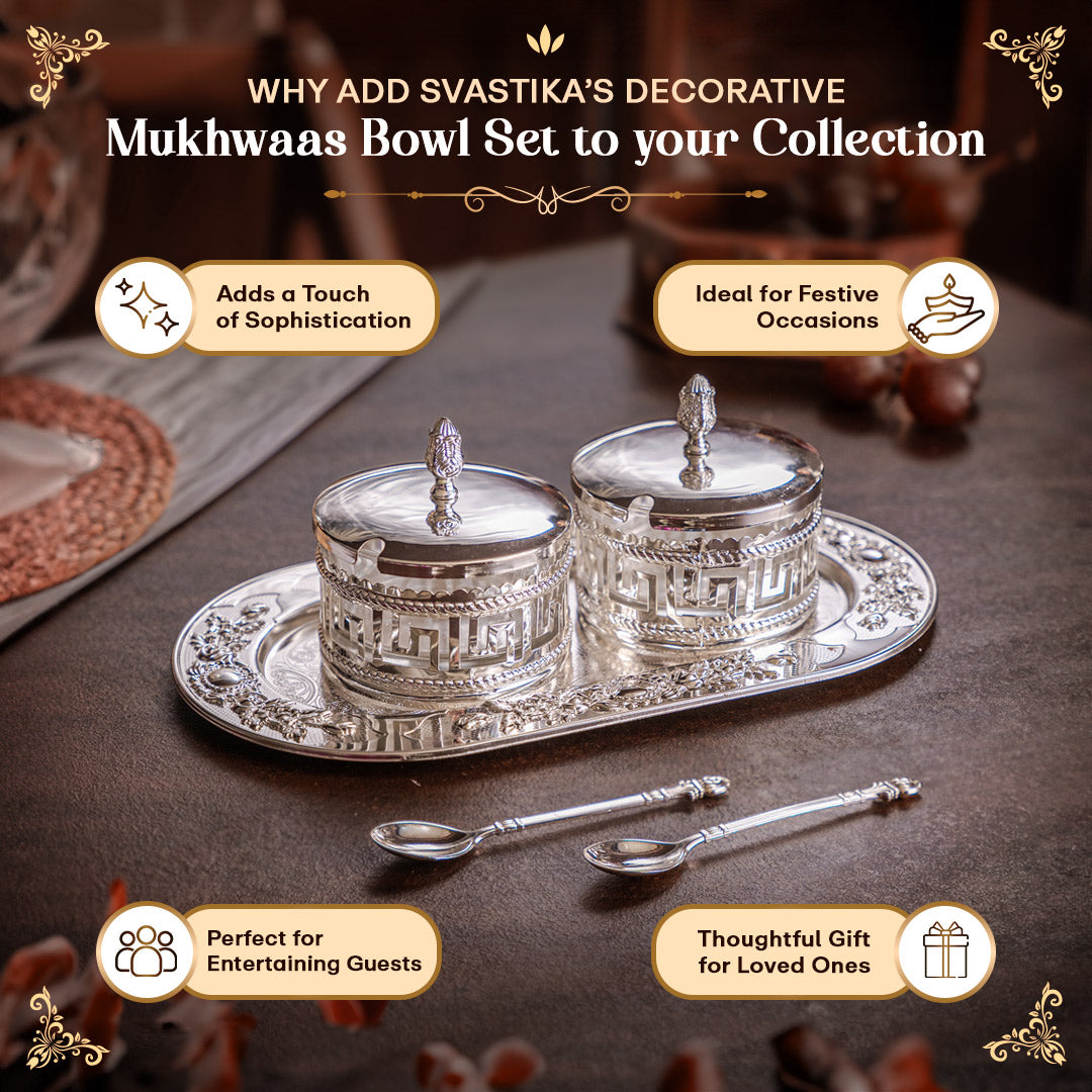 Mukhwas Tray Bowl Set for Serving - German Silver (11.2 Inch)