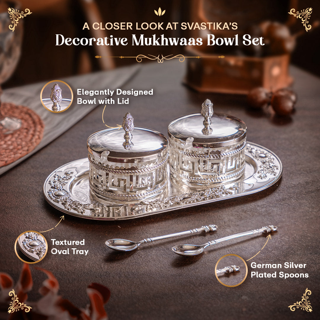 Mukhwas Tray Bowl Set for Serving - German Silver (11.2 Inch)