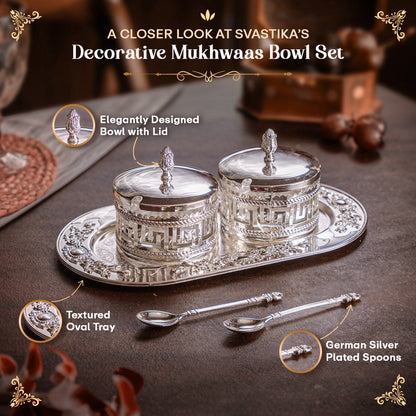 Mukhwas Tray Bowl Set for Serving - German Silver (11.2 Inch)