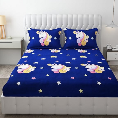 Cute Unicorn Printed Double Bed Sheet(Pack of 1 Bed Sheet, 2 PILOW Cover)