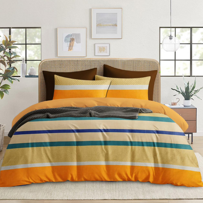 Cotton King Abstract Fitted (Elastic) Bedsheet  (Pack of 1, Yellow) with 2 pillow cover