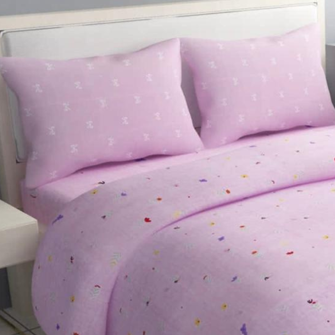 Premium Glace Cotton pink Double Bed King Sized Sheet, 2 Pillow Covers