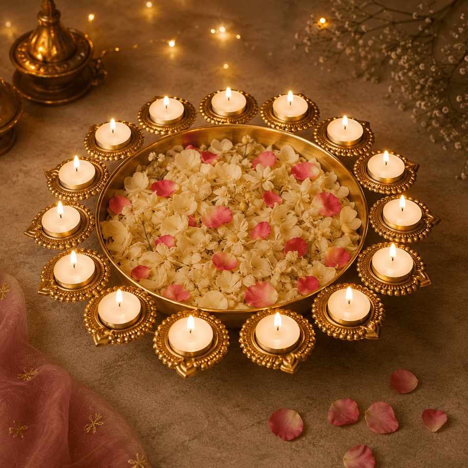 Aesthetic Floral Urli With Diya