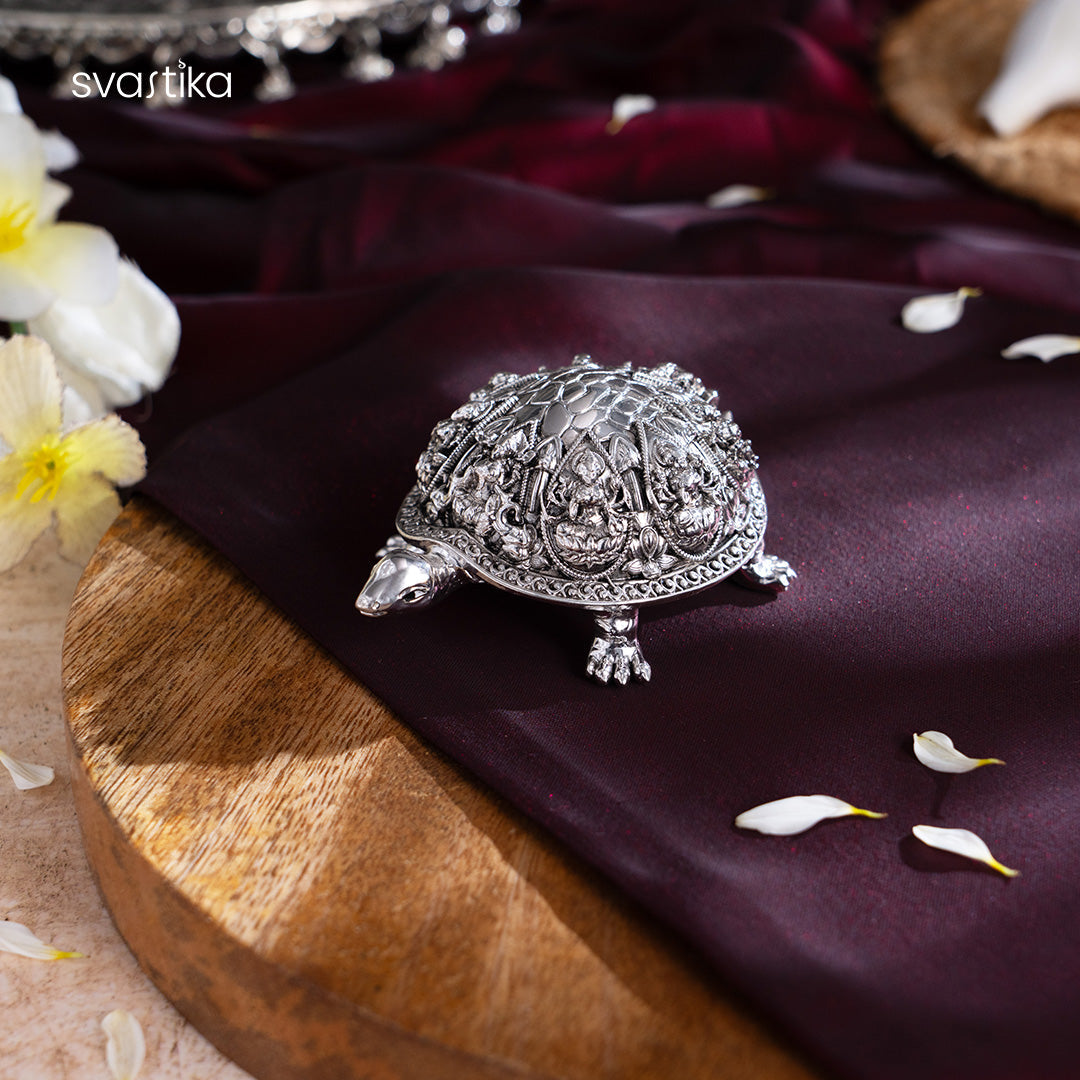 Ashtalakshmi Tortoise Idol - Silver Plated (3.5 inch)