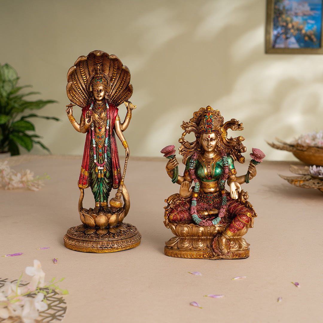 Lord Vishnu & Goddess Lakshmi Antique Murti Set (12 Inch & 10 Inch)