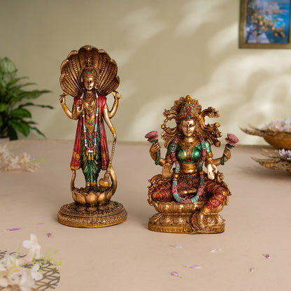 Lord Vishnu & Goddess Lakshmi Antique Murti Set (12 Inch & 10 Inch)