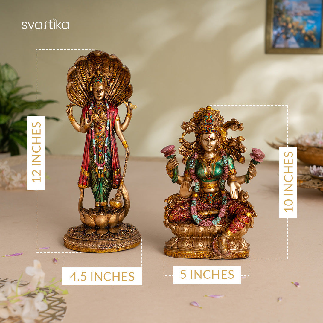 Lord Vishnu & Goddess Lakshmi Antique Murti Set (12 Inch & 10 Inch)