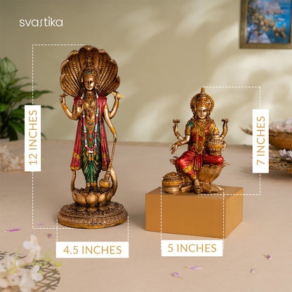 Lord Vishnu & Goddess Lakshmi Antique Murti Set (12 Inch & 7 Inch)