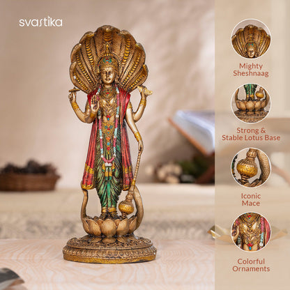 Lord Vishnu & Goddess Lakshmi Antique Murti Set (12 Inch & 10 Inch)
