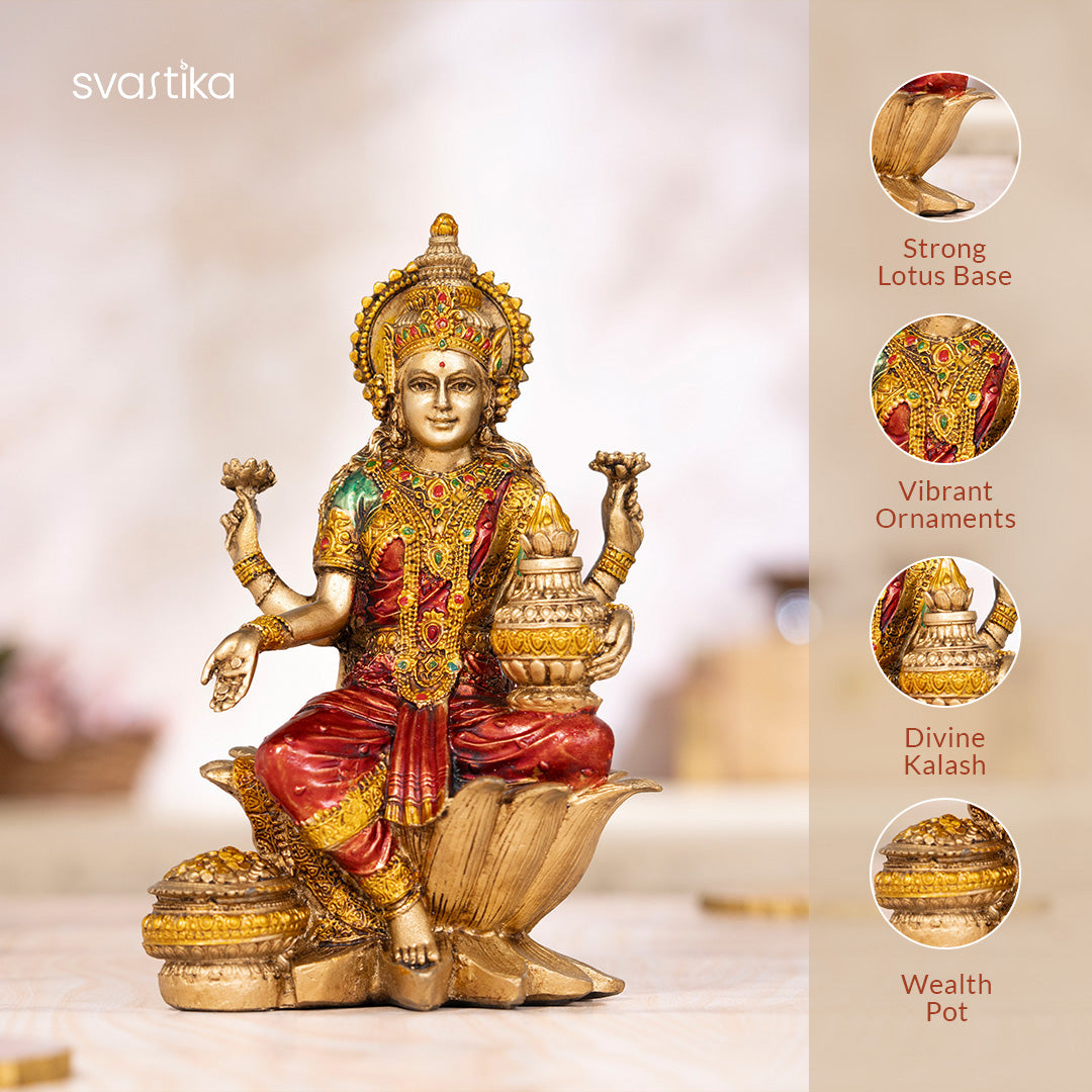 Lord Vishnu & Goddess Lakshmi Antique Murti Set (12 Inch & 7 Inch)