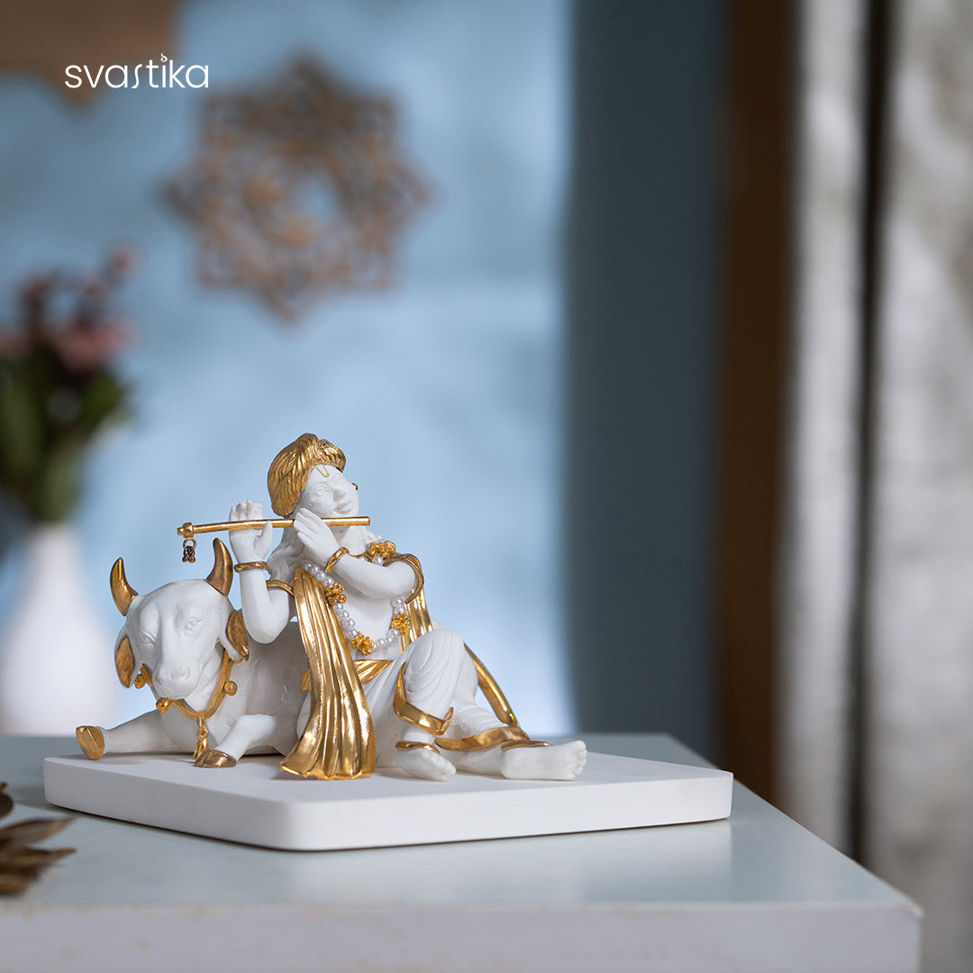 Krishna with Cow Idol in Divine Harmony