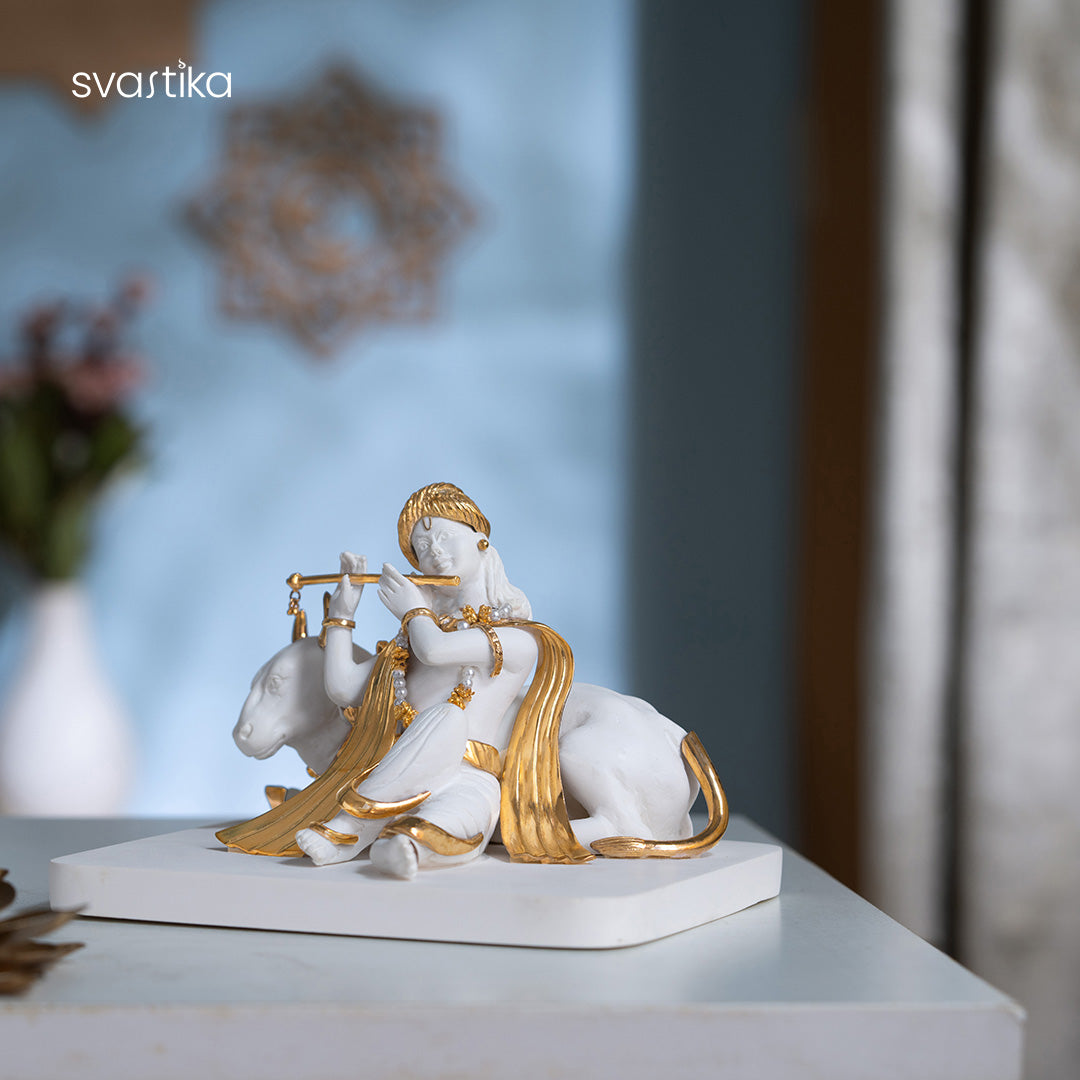 Krishna with Cow Idol in Divine Harmony