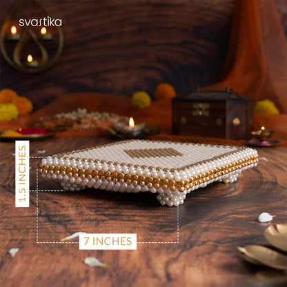 White & Gold Pearl Pooja Chowki