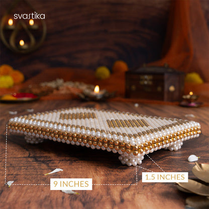 White & Gold Pearl Pooja Chowki