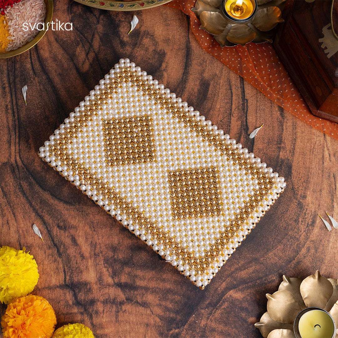 White & Gold Pearl Pooja Chowki