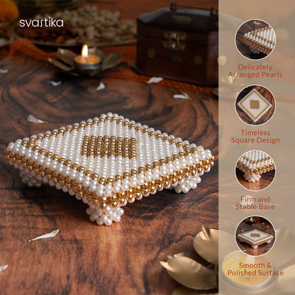 White & Gold Pearl Pooja Chowki