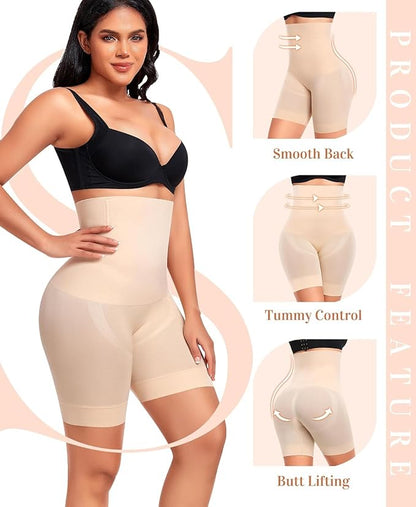 High-Waisted Tummy Control Shapewear Shorts for Women – Seamless, Invisible Under Clothing, Anti-Roll Design (Fits Waist : 28 to 40 Inch)